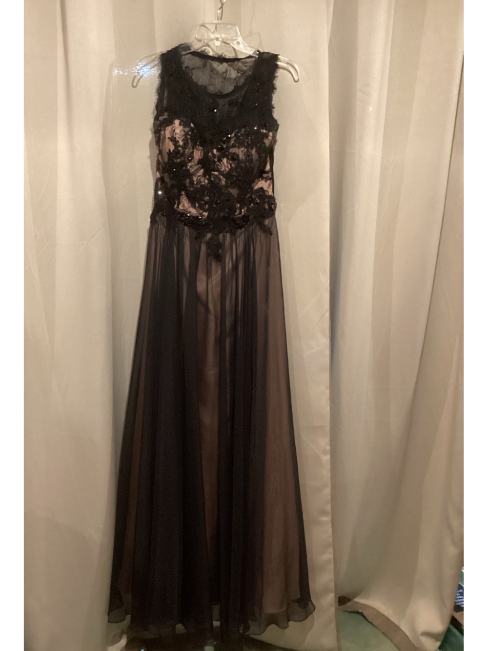 JVN Black Lace Bodice Gown w/ Nude Satin Lining